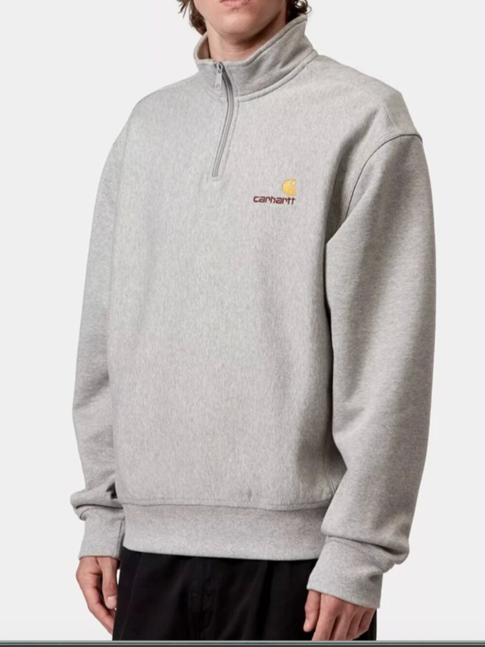 Carhartt WIP Half Zip American Script Sweatshirt Gray Men M Embroidered Logo